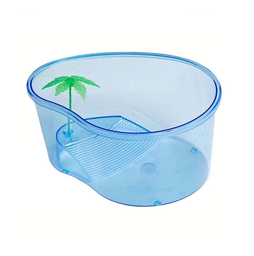 Tortuguero de acrílico tipo isla chico con mini rampa y palmera